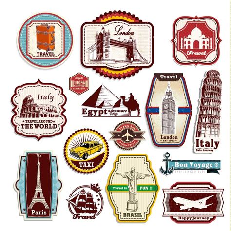 Retro Vintage Travel Suitcase Stickers - Set of 15 Luggage Decal Labels | eBay