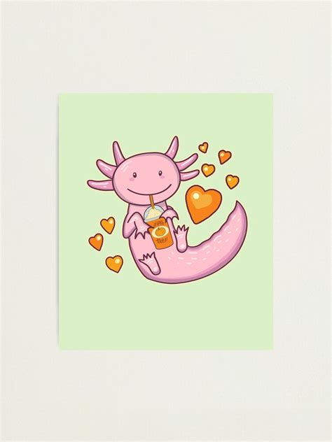 Cute Axolotl Drinking Pumpkin Spice Latte Sage Green Photographic