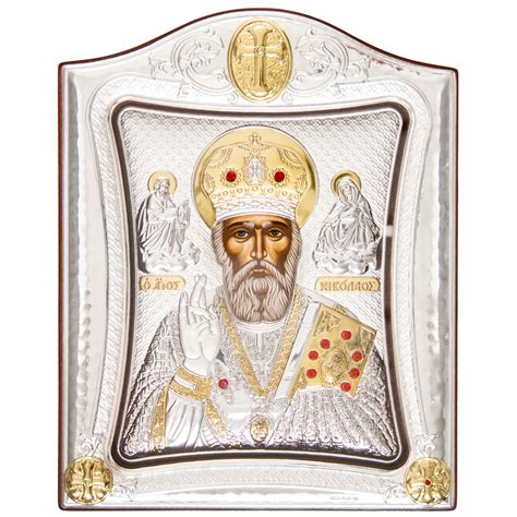 Meteora Icons Silver Plated Icon Of Saint Nicholas Under Glass