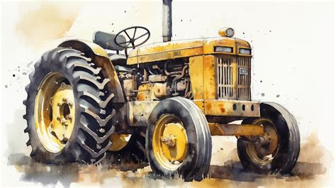 Premium Photo A Watercolor Painting Of A Tractor From The Year 2000