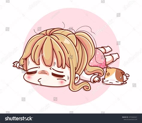 Tired Girl Exhausted Cartoon Character Design Stock Vector (Royalty ...