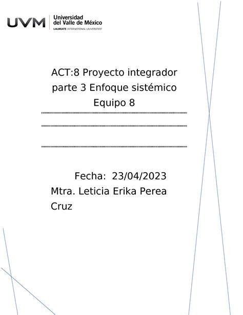 A8 E8 Universidad Del Valle De Mexico ACT 8 Proyecto Integrador