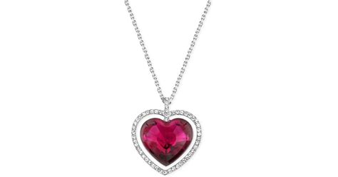 Swarovski Rhodium Plated Red Crystal Heart Pendant Necklace In Purple