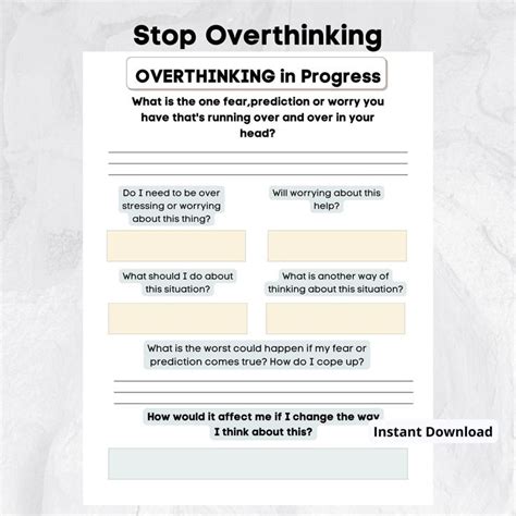 Printable Journaloverthinking In Progressstop Overthinkingself Careself