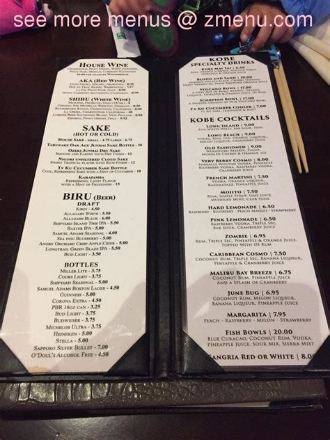 Menu At Kobe Steakhouse And Sushi South Portland