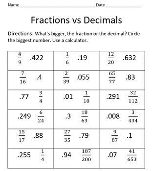 Fractions Vs Decimals By Scott Renfro TPT