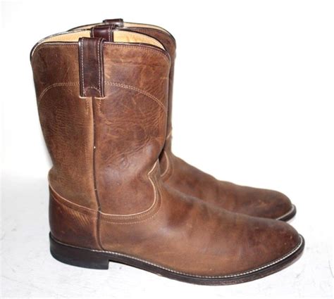 Men S JUSTIN Cowboy Western Roper Style Boots 3408 Brown Nubuck Leather