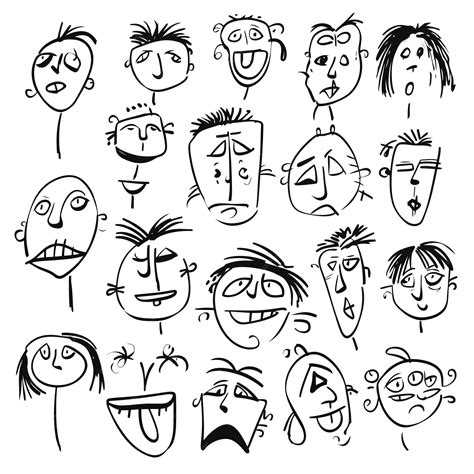 Vector set scribbles pencil hand drawn face emotion | Premium AI ...