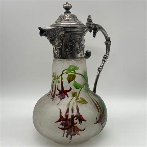 French Aet Nouveau Cameo And Enamelled Glass Claret Jug With Christoffel Silver Plated Mount