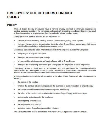 Free 10 Employee Conduct Policy Samples In Pdf Ms Word