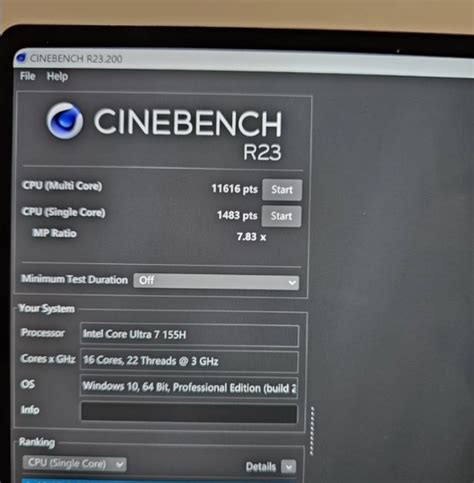 Intel Core Ultra H Dmark Time Spy Cinebench R