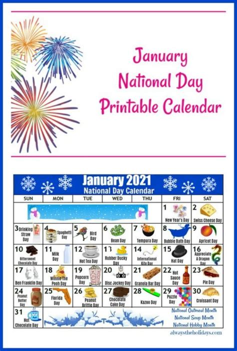 January Printable National Day Calendar 2021 - Free Planning Calendars