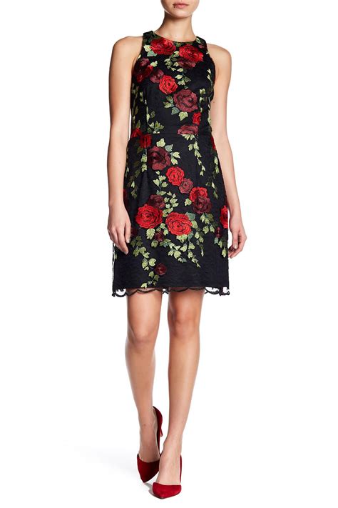 Lyst Betsey Johnson Floral Embroidery Lace Overlay Dress In Black