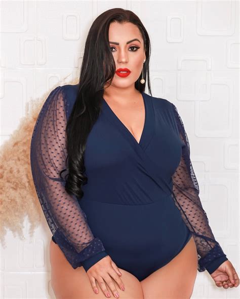 Body Plus Size Tule Poa Manga Longa Azul Marinho Mais Que Lingerie