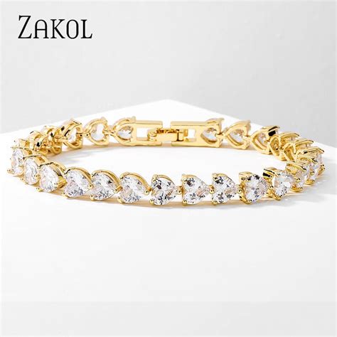 Zakol Classic Shiny Heart Shape Cubic Zirconia Charm Chain Link