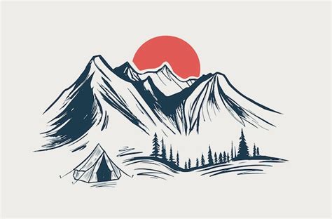 Premium Vector Camping Mountain Landscape Sketch Style Vector