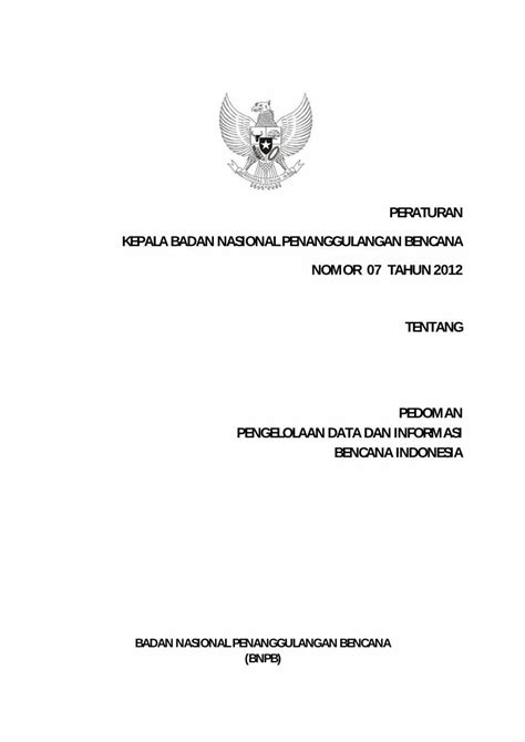 Pdf Peraturan Kepala Badan Nasional Penanggulangan Penanggulangan