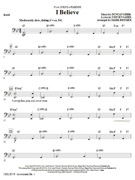 I Believe Bass Sheet Music Mark Brymer Choir Instrumental Pak