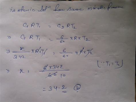 A 5 Solution Of Cane Sugar Mol Mass 342 Is Isotonic With 1