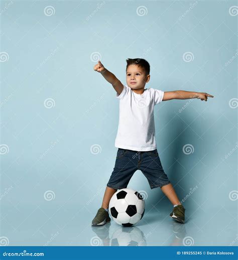 Cute Boy Playing Football Happy Child Young Male Teen Goalkeeper