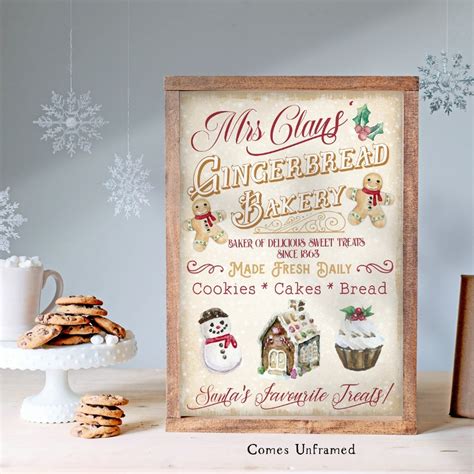 Mrs Claus Bakery Sign Wall Decor Gingerbread Cookies Etsy