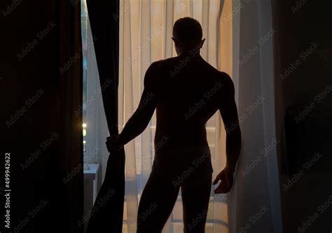 Sexy Gay Silhouette Sexy Naked Muscular Man Next To Window Shirtless Man Covered With Shadow
