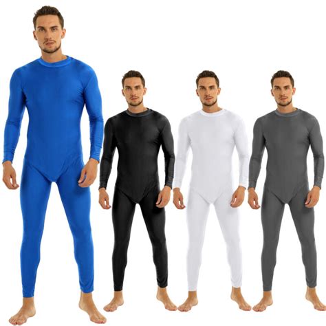 Sexy Men Long Sleeve Skin Tight Solid Unitard Bodysuit Jumpsuit Singlet