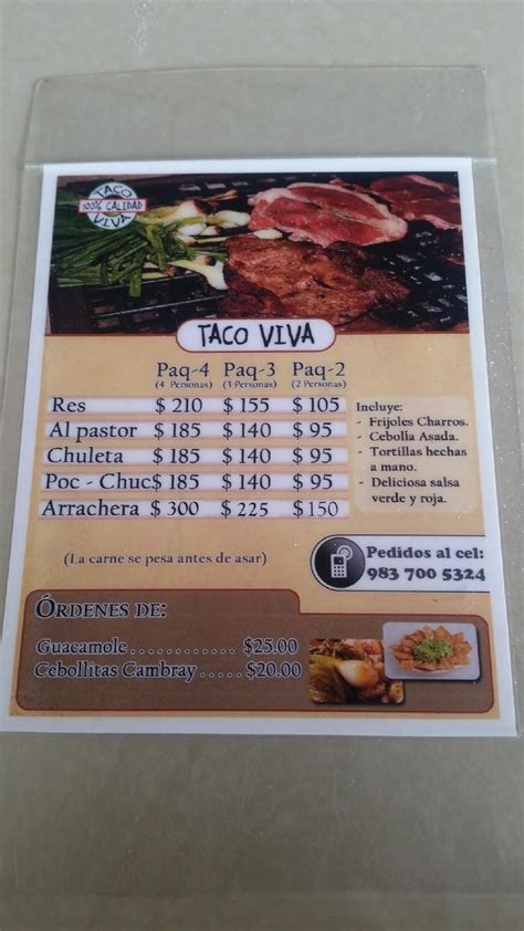 Carta Del Restaurante Taco Viva Chetumal