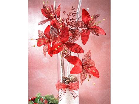 Ramo Stella Di Natale Rossa Con Bacche Glitterate Art From