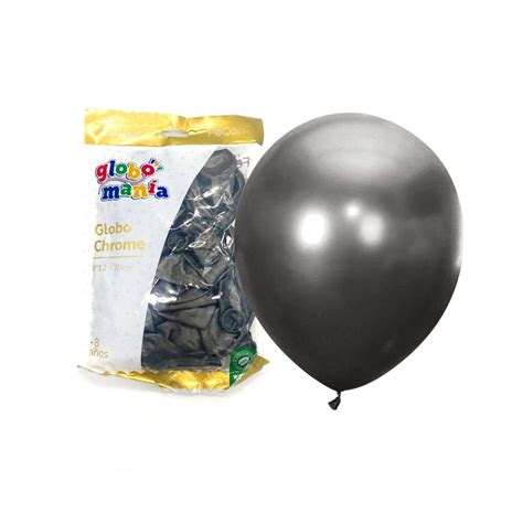 Globo R12 Cromado Negro X 25 Uni Arma Tu Party