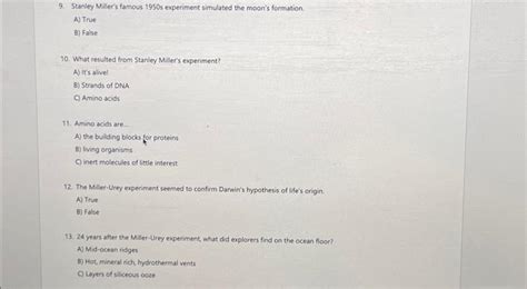 Solved 9. Stanley Miller's famous 1950s experiment simulated | Chegg.com