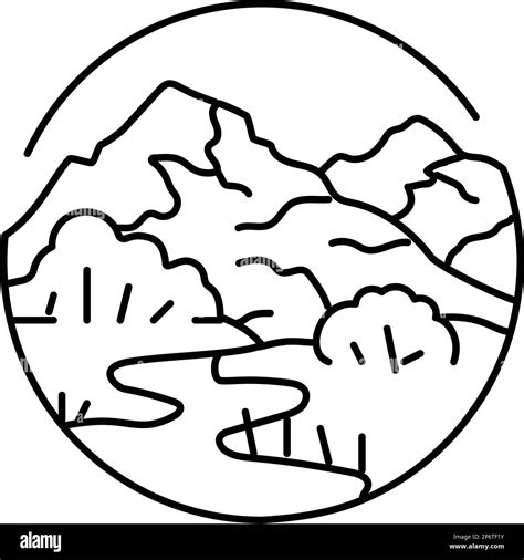 Camp Mountain Landscape Line Icon Vector Illustration Stock Vector