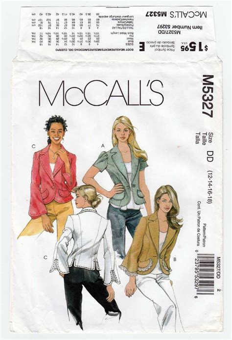 Mccall S M Women S Unlined Jackets Sewing Pattern Misses Size