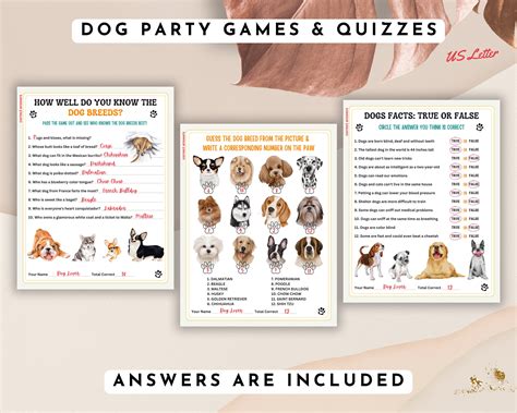 Printable Dog Party Games and Quizzes, Dog Birthday Party Games, Puppy Shower Games, Dog Breed ...