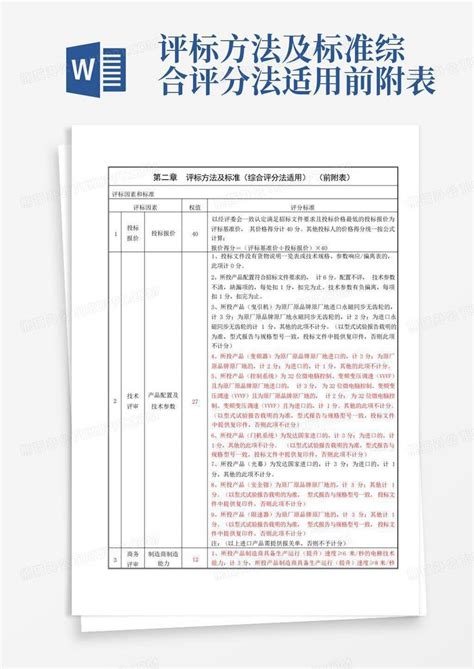 评标方法及标准综合评分法适用前附表word模板下载编号qyeyvxvz熊猫办公