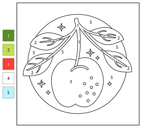 apple color  number coloring page  printable