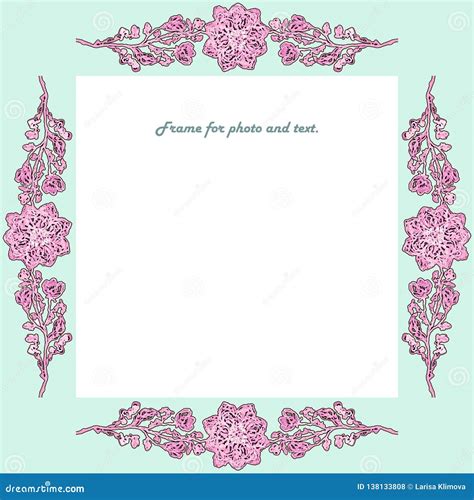 Turquoise Frame With Pink Floral Ornament Stock Illustration