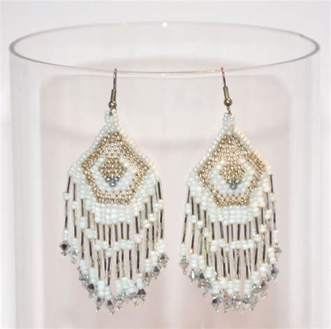 Boucles D Oreilles Perles Blanches Pendantes Franges Boho Hippie