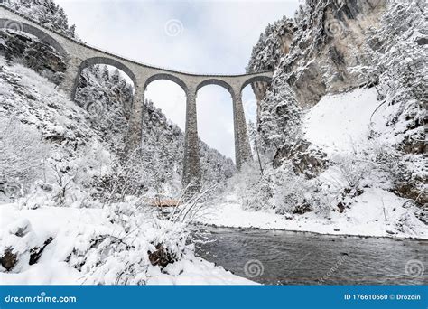 The Landwasser Viaduct with Railway without Famous Train at Winter ...