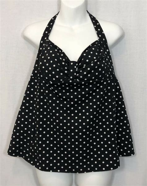 Motherhood Tankini Swim Top Size Large Black White Polka Dot Maternity