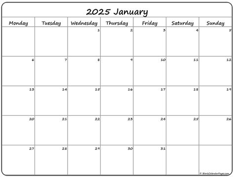 January 2025 Monday Calendar Monday To Sunday