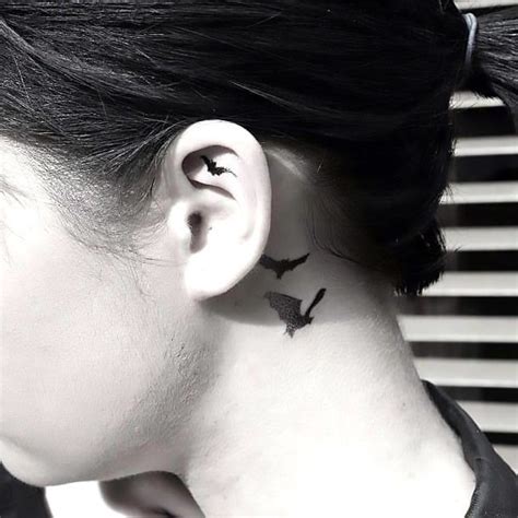 Small Bat Tattoo Behind Ear Tattoo Idea | Tatouage, Idées de tatouages ...