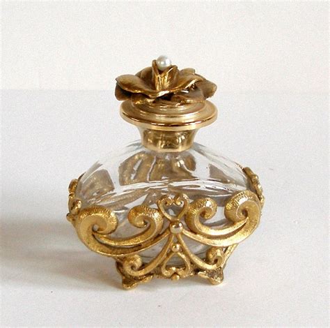 Vintage Ormolu Perfume Bottle Ornate Gold Single Pearl Clear Etsy