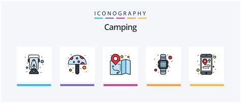 Camping Line Filled 5 Icon Pack Including Rope Knot Hatchet Camping