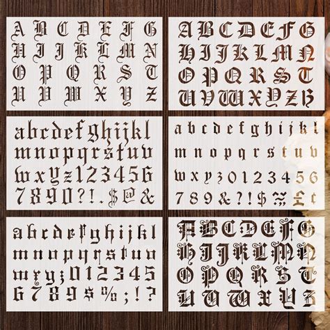 Buy 8 Pieces Old English Lettering Stencils Calligraphy Letter Stencils Gothic Font Stencil ...