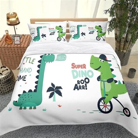 Housse Couette Imprim E D Dinosaure De Dessin Anim Microfibre De