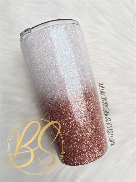 Rose Gold Glitter Tumbler Personalized Tumbler White And Etsy