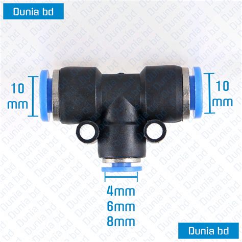 10mm Reducing Tee Pneumatic Quick Reducer Connector Push In T Type 3