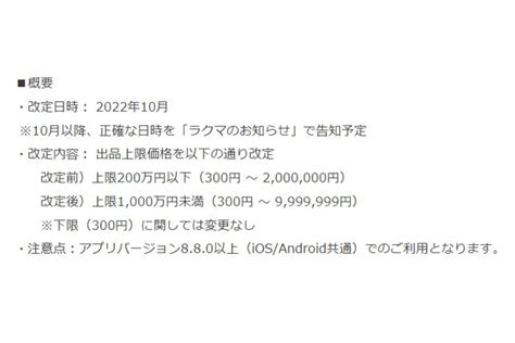 「楽天ラクマ」出品時の上限価格、10月から「1000万円未満」に引き上げ 通販通信ecmo