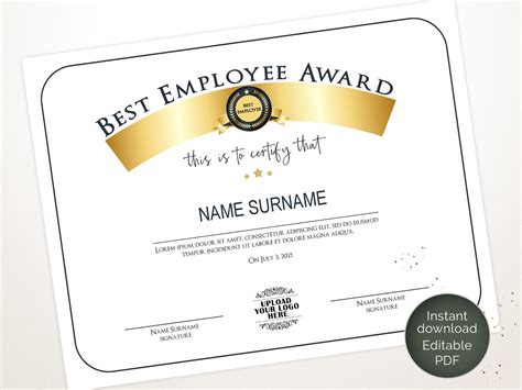 Best Employee Award Employee Award Template Editable LOGO | Etsy